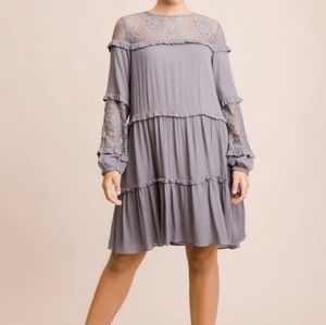 LACE CONTRAST WITH RUFFLE BOHO CHIC MIDI D…